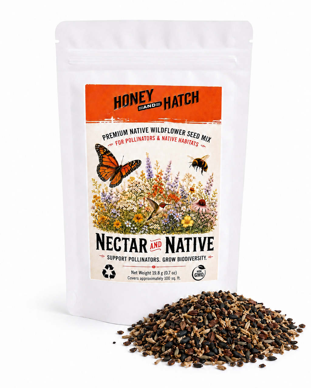 Pollinator Wildflower Seed Mix SAMPLER, Cover 100 sq ft | Nectar and Native