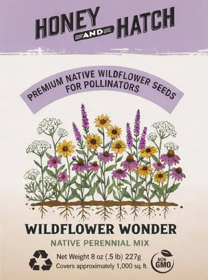 WILDFLOWER WONDER Native Perennial Pollinator Premium Wildflower Seed Mix - 8 oz seed pack